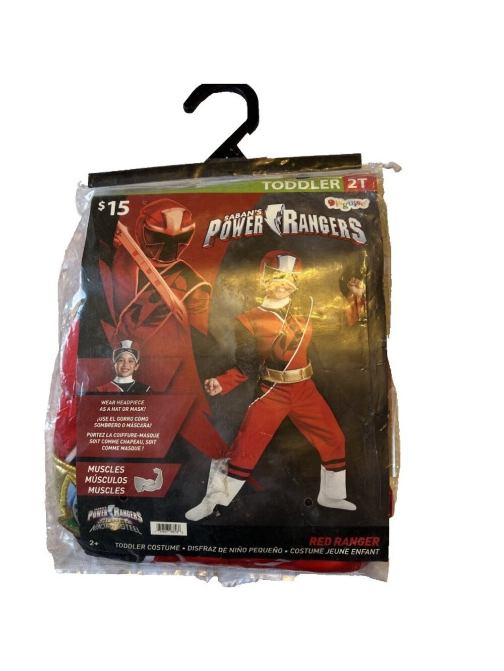 Boys Red Power Ranger Mighty Morphin Muscle Costume & Mask Toddler 2T NEW